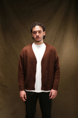 Wool-Textured V-Neck Knit Cardigan