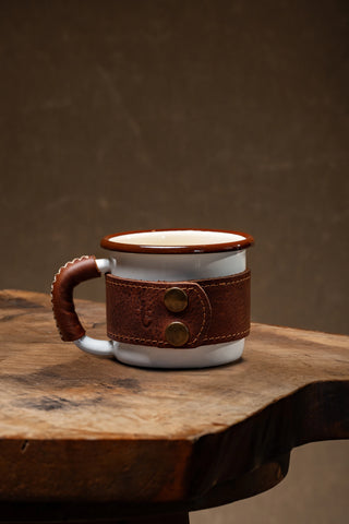 Leather Wrapped Enamel Mug