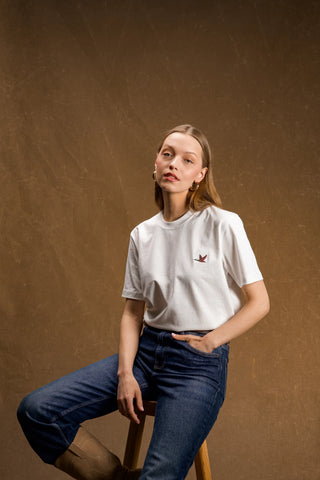Duck Embroidered White T-Shirt
