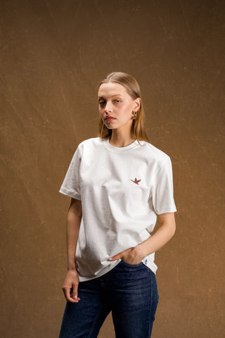 Duck Embroidered White T-Shirt