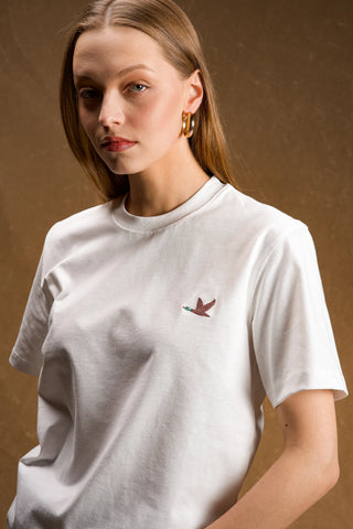 Duck Embroidered White T-Shirt