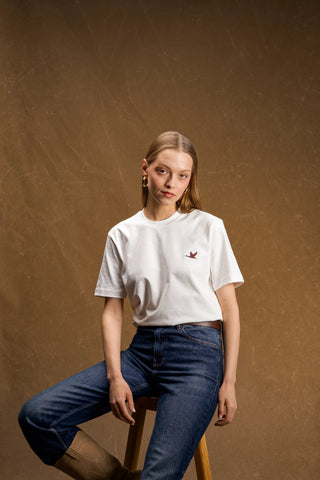 Duck Embroidered White T-Shirt