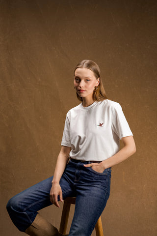 Duck Embroidered White T-Shirt