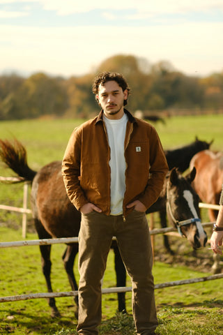 100% Cotton Zip-Up Denim Jacket with Corduroy Collar