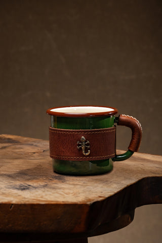 Leather Wrapped Enamel Mug