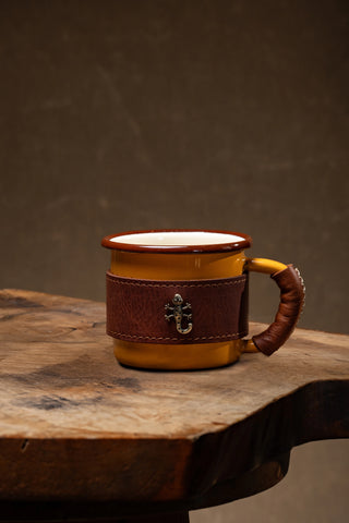 Leather Wrapped Enamel Mug