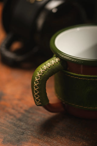 Leather Wrapped Enamel Mug