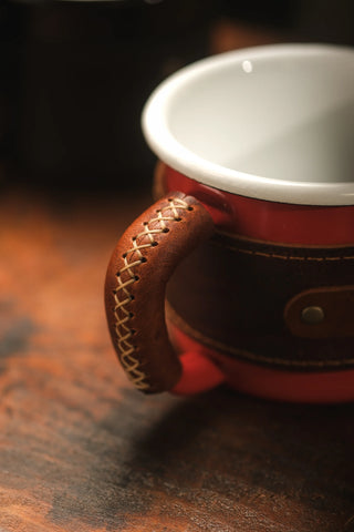 Leather Wrapped Enamel Mug
