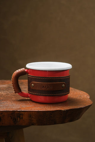 Leather Wrapped Enamel Mug