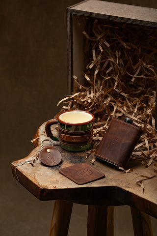 Enamel Mug, Flask, Coaster & Keychain Gift Set