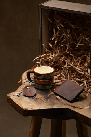 Enamel Mug, Wallet & Keychain Gift Set