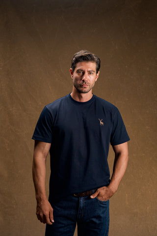 Deer Embroidered Navy T-Shirt