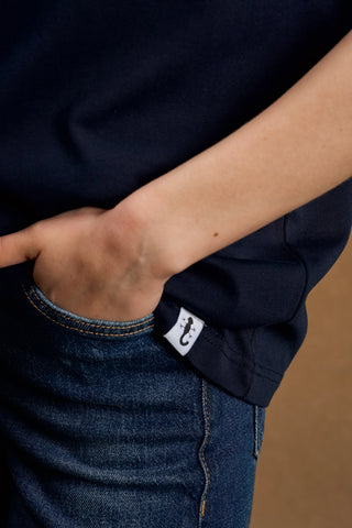 Deer Embroidered Navy T-Shirt
