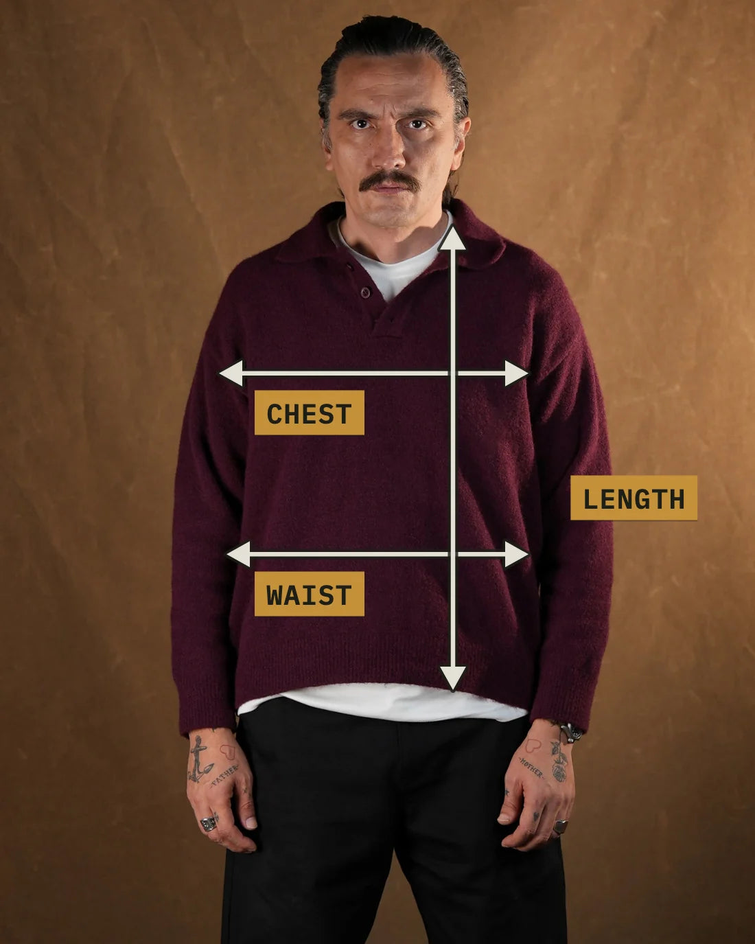 Measuring points: Chest (cm), Waist (cm), Length (cm)