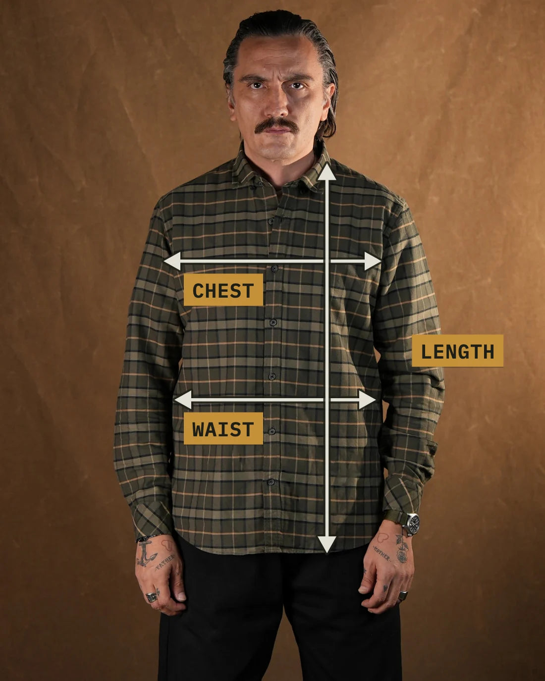 Measuring points: Chest (cm), Waist (cm), Length (cm)
