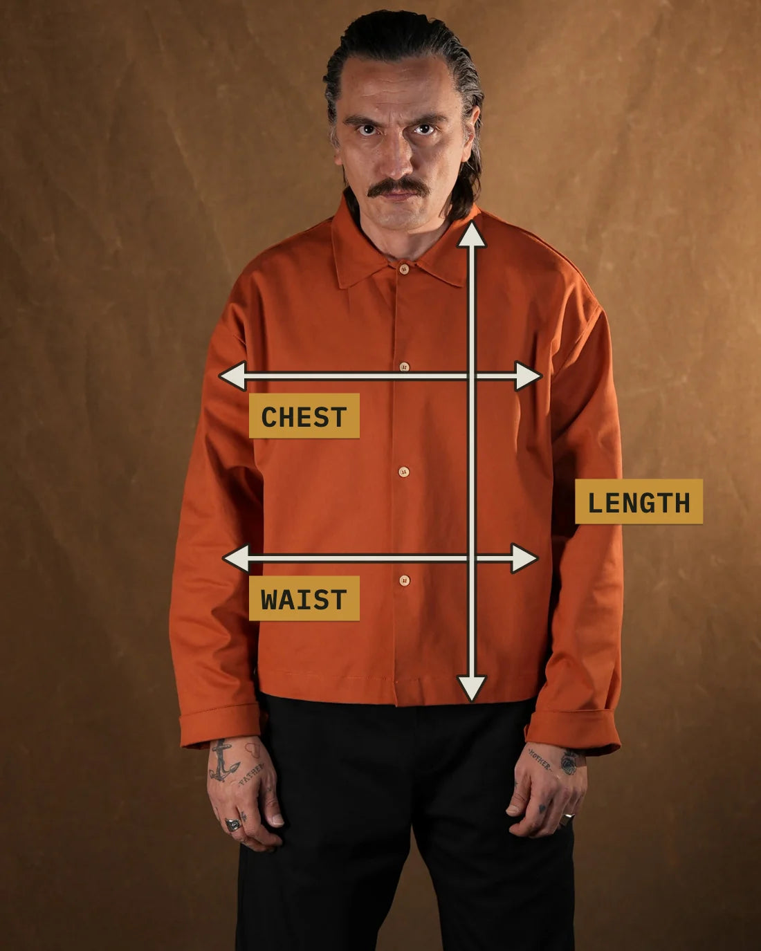 Measuring points: Chest (cm), Waist (cm), Length (cm)