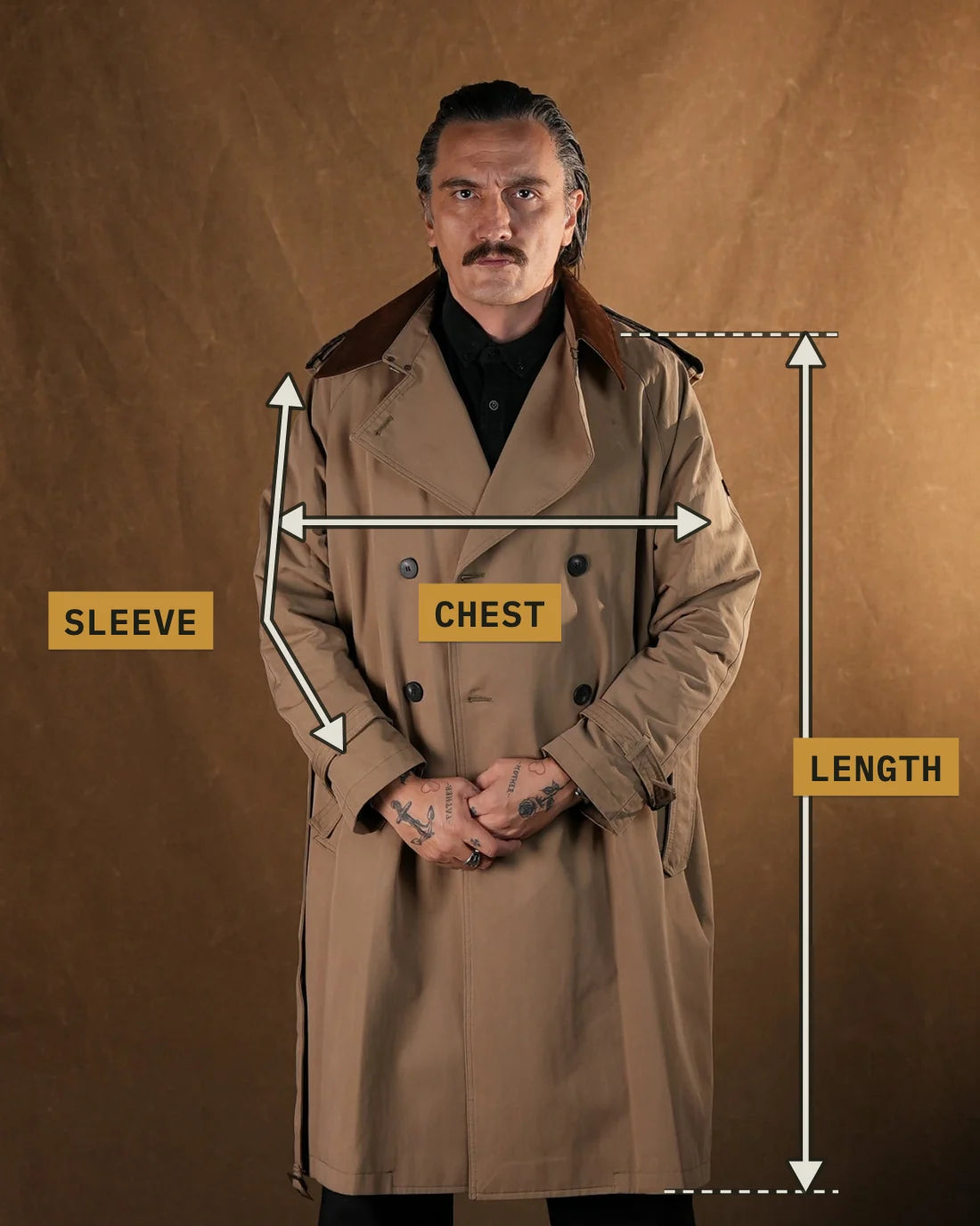 Measuring points: Chest (cm), Sleeve (cm), Length (cm)