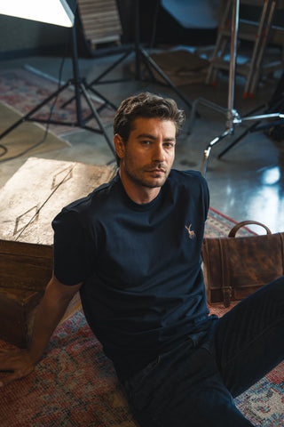 Deer Embroidered Navy T-Shirt