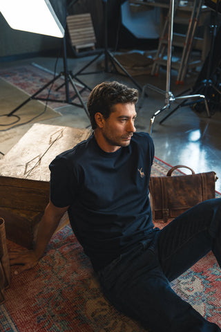 Deer Embroidered Navy T-Shirt