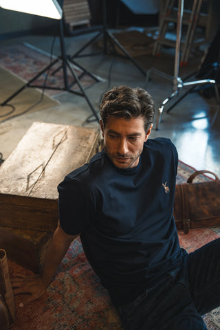 Deer Embroidered Navy T-Shirt