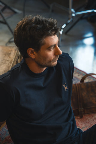 Deer Embroidered Navy T-Shirt