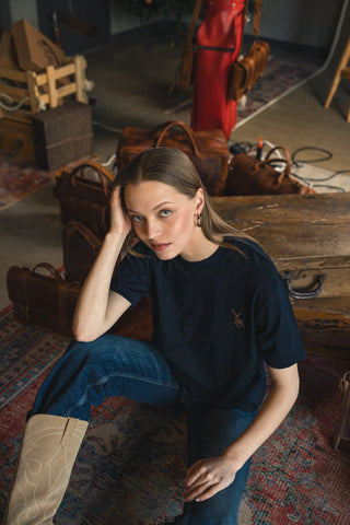 Deer Embroidered Navy T-Shirt